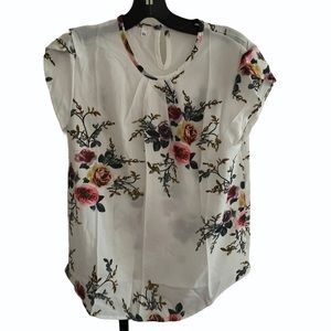 Womens Top White Floral Medium